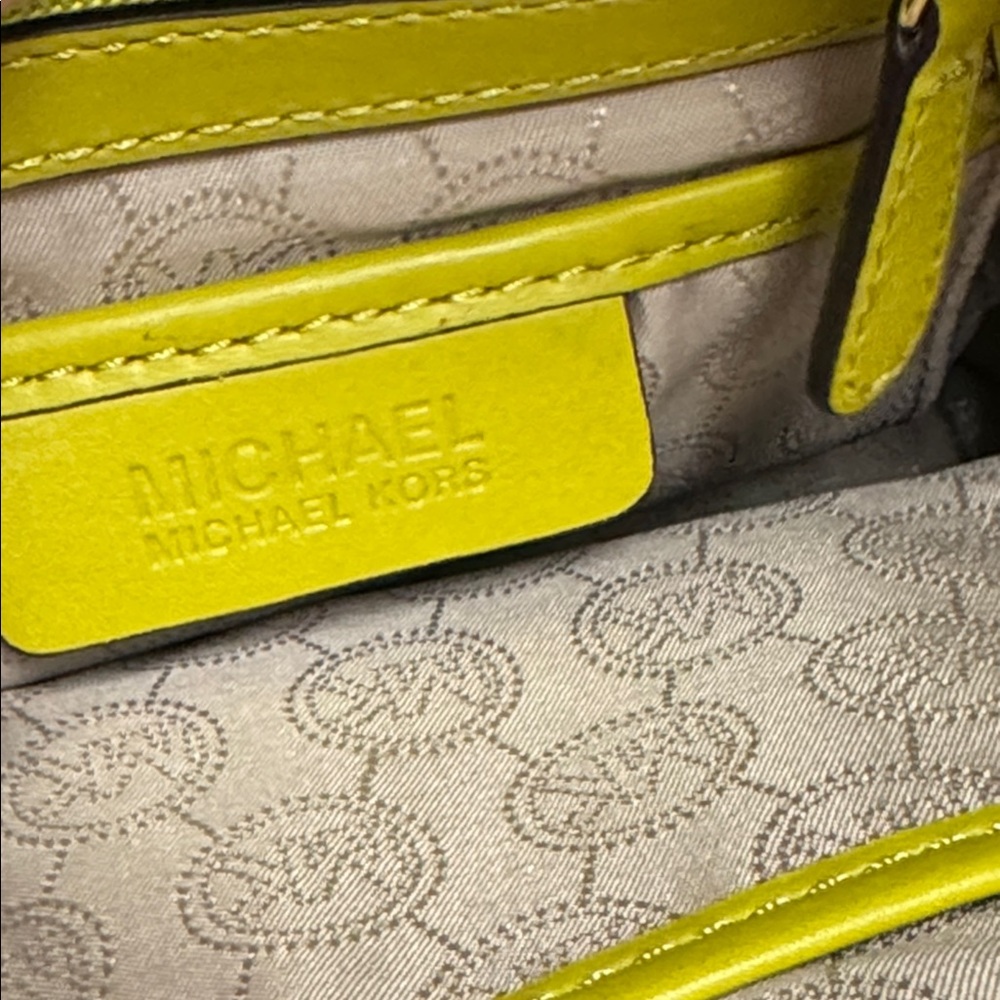 MICHAEL KORS Hamilton Yellow/Lime Green Satchel Bag Leather New Without Tags! - Picture 10 of 10